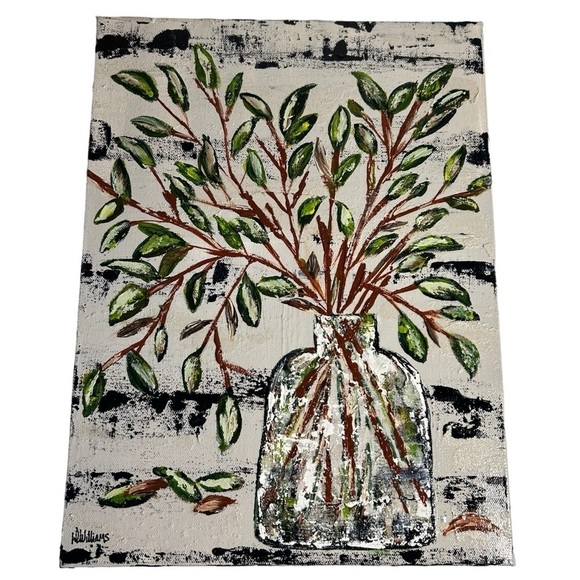 Original Artwork Acrylic’s On Canvas Small Leaf Stems 12" x 16" - Picture 4 of 16